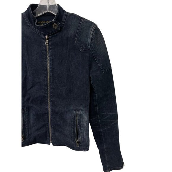 Lauren Jeans Co by Ralph Lauren Ladies Zip-up Dark Blue Jean Jacket Size Medium - Picture 2 of 6